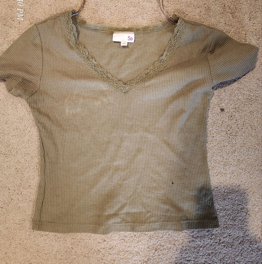 SO Sage Green Lace Accent Blouse